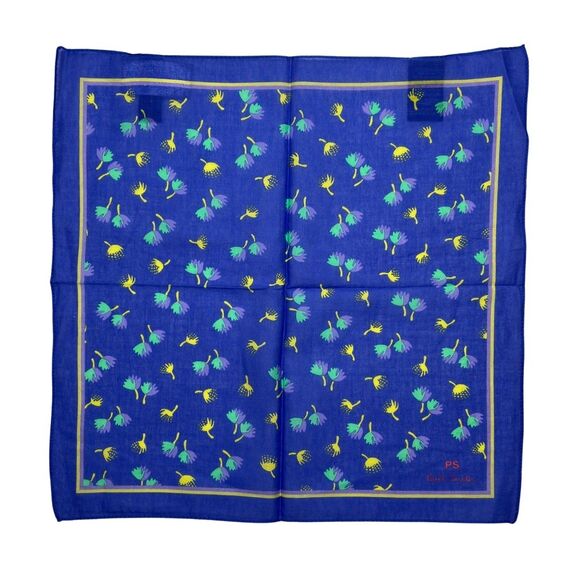 5-62 PAUL SMITH Pocket Square Floral 100% Cotton Periwinkle - Picture 1 of 8